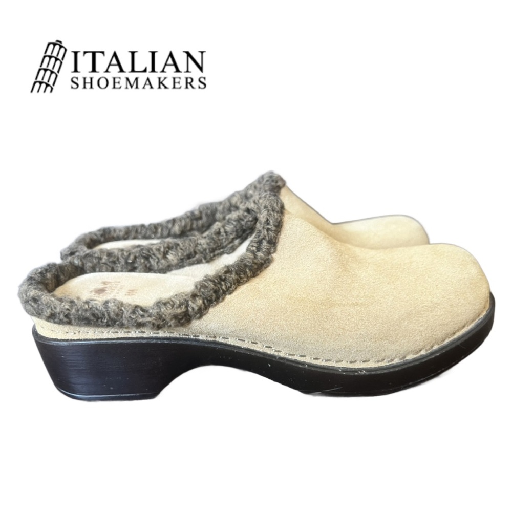 Italian Shoemaker Leather and Faux Fur Clog Size 8 M Made in Italy